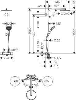 Hansgrohe Raindance Select S - Showerpipe Douchset Met Thermostaat, 1jet, Mat Zwart 27633670 -Badkamer Paradijs 0b29f481ed158e8e92be9c85