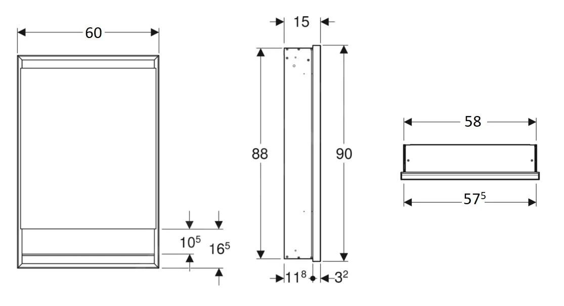 Geberit ONE - Spiegelkast Met LED-verlichting, 600x900x150 Mm, Scharnieren Links, Met Nis, Inbouw, Aluminium 505.820.00.1 4 Geberit ONE - Spiegelkast Met LED-verlichting, 600x900x150 Mm, Scharnieren Links, Met Nis, Inbouw, Aluminium 505.820.00.1 - Afbeelding 2