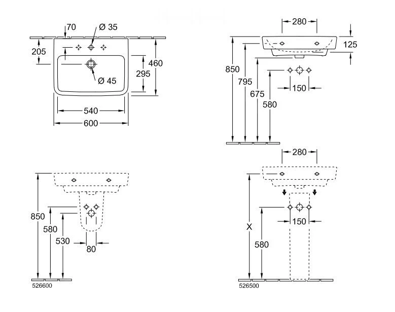 Villeroy & Boch O.novo - Wastafel 600x460 Mm, Zonder Overloop, Met Kraangat, Alpine Wit 4A416101 4 Villeroy & Boch O.novo - Wastafel 600x460 Mm, Zonder Overloop, Met Kraangat, Alpine Wit 4A416101 - Afbeelding 2