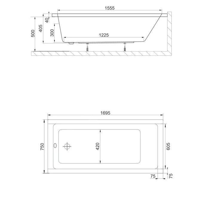 Kielle Vega - Rechthoekige Badkuip 1700 X 750 Mm, Wit 11118430 4 Kielle Vega - Rechthoekige Badkuip 1700 X 750 Mm, Wit 11118430 - Afbeelding 2