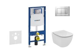 Geberit Duofix - Inbouwreservoir Voor Hangend Toilet Met SIGMA30 Bedieningsknop, Mat Chroom/chroom + Ideal Standard Tesi - Hangend Toilet En Wc-bril, Aquablade, SoftClose 111.300.00.5 NU7