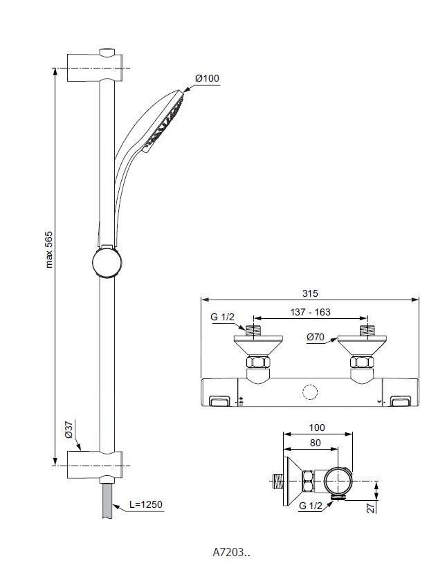Ideal Standard CeraTherm - T25 Doucheset Met Thermostaat, 3-jets, Chroom A7203AA 4 Ideal Standard CeraTherm - T25 Doucheset Met Thermostaat, 3-jets, Chroom A7203AA - Afbeelding 2