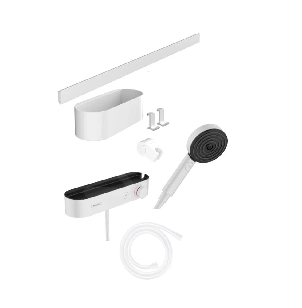 Hansgrohe WallStoris - Doucheset Van Douchekop 105, 3 Straalsoorten, Thermostaatkraan En Douche Accesoires, Mat Wit 24250700 3 Hansgrohe WallStoris - Doucheset Van Douchekop 105, 3 Straalsoorten, Thermostaatkraan En Douche Accesoires, Mat Wit 24250700