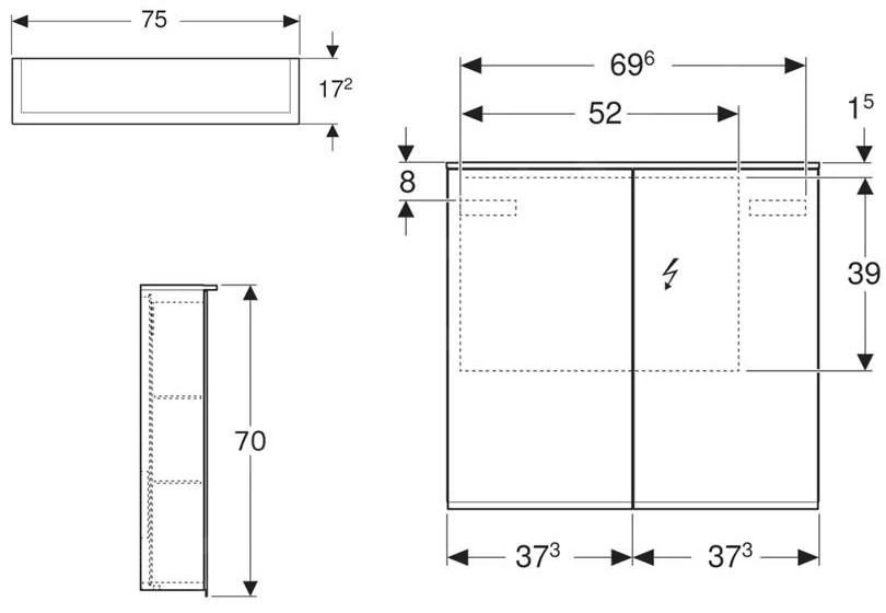 Geberit Option - Spiegelkast Met Verlichting, 750x700x172 Mm 500.206.00.1 4 Geberit Option - Spiegelkast Met Verlichting, 750x700x172 Mm 500.206.00.1 - Afbeelding 2