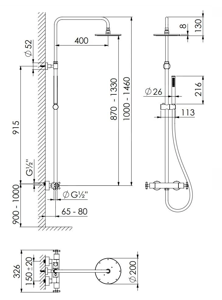 Steinberg 250 - Doucheset Met Thermostaat, Diameter 200 Mm, Geborsteld Nikkel 250 2721 BN 4 Steinberg 250 - Doucheset Met Thermostaat, Diameter 200 Mm, Geborsteld Nikkel 250 2721 BN - Afbeelding 2