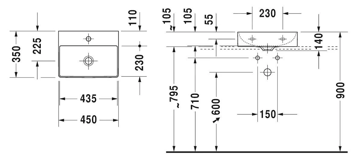 Duravit DuraSquare - Meubelfontein 450x350 Mm, Met 1 Kraangat, DuraCeram, Alpine Wit 0732450071 4 Duravit DuraSquare - Meubelfontein 450x350 Mm, Met 1 Kraangat, DuraCeram, Alpine Wit 0732450071 - Afbeelding 2