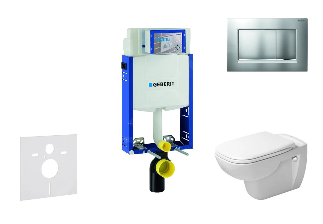 Geberit Kombifix - Toiletset Met Sigma30 Bedieningsplaat, Mat Chroom/chroom + Duravit D-Code Hangend Toilet En Wc Bril, Rimless, SoftClose 110.302.00.5 NH7 3 Geberit Kombifix - Toiletset Met Sigma30 Bedieningsplaat, Mat Chroom/chroom + Duravit D-Code Hangend Toilet En Wc Bril, Rimless, SoftClose 110.302.00.5 NH7