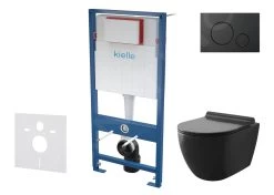 Kielle Genesis - Set Voorwandinstallatie, Toilet Gaia, Toiletbril Softclose En Bedieningspaneel Gemini IV, Mat Zwart 30505SS11