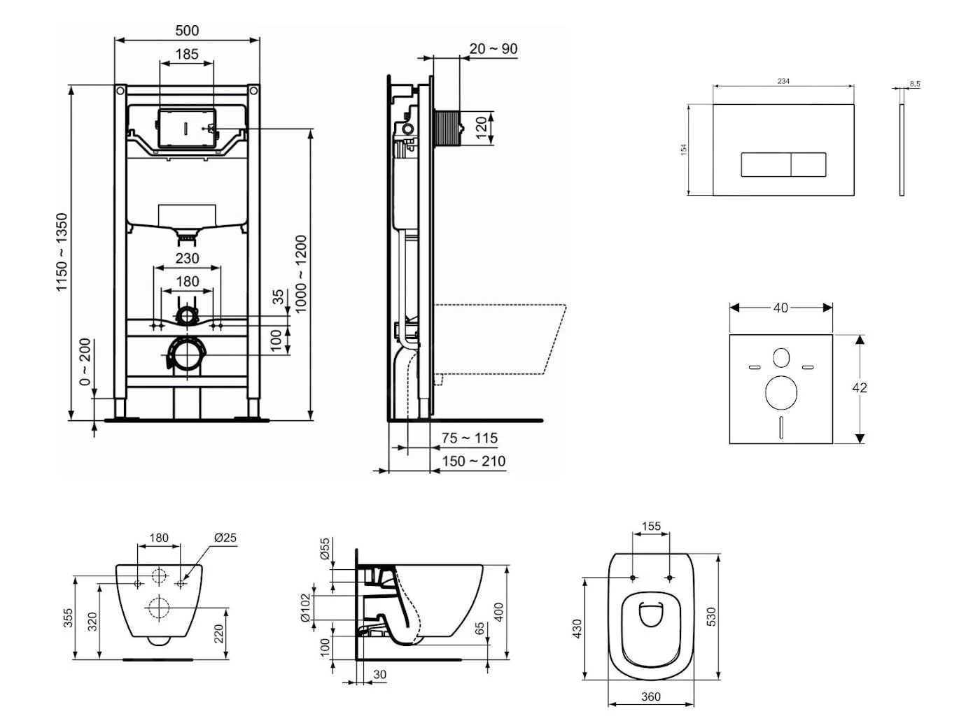 Ideal Standard ProSys - Toiletset- Inbouwreservoir, Closet, WC-zitting Tesi, Oleas M2 Bedieningsplaat, Aquablade, SoftClose, Chroom ProSys120M SP3 4 Ideal Standard ProSys - Toiletset- Inbouwreservoir, Closet, WC-zitting Tesi, Oleas M2 Bedieningsplaat, Aquablade, SoftClose, Chroom ProSys120M SP3 - Afbeelding 2