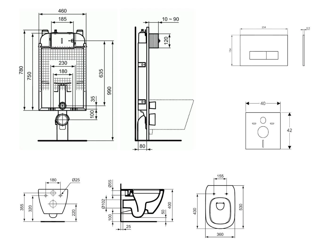 Ideal Standard ProSys - Toiletset- Inbouwreservoir, Closet, WC-zitting Tesi, Oleas M2 Bedieningsplaat, Rimless, Softclose, Chroom ProSys80M SP81 4 Ideal Standard ProSys - Toiletset- Inbouwreservoir, Closet, WC-zitting Tesi, Oleas M2 Bedieningsplaat, Rimless, Softclose, Chroom ProSys80M SP81 - Afbeelding 2
