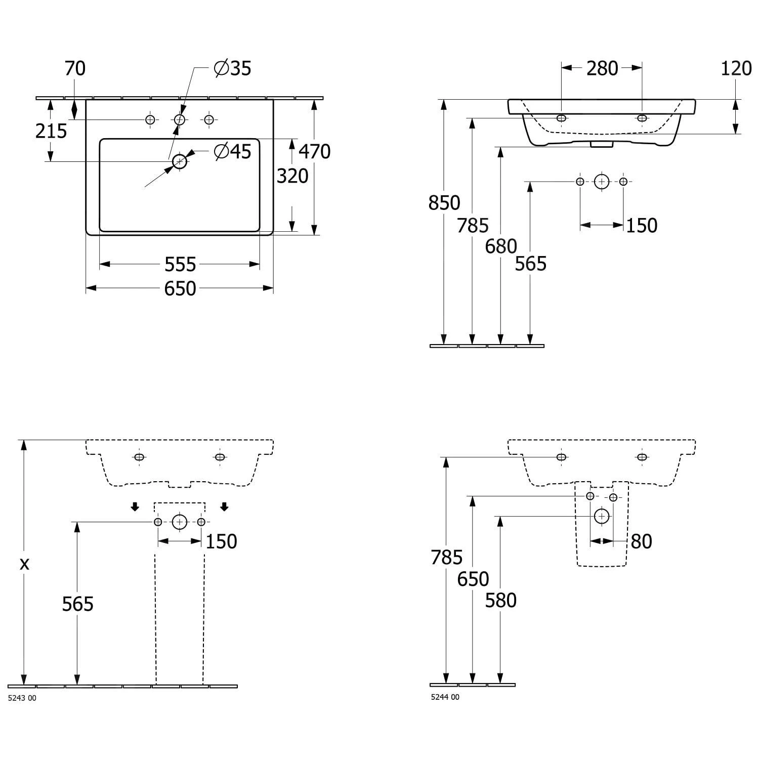 Villeroy & Boch Subway 3.0 - Wastafel 650x470 Mm, Met Overloop, Met Kraangat, CeramicPlus, Stone White 4A7065RW 4 Villeroy & Boch Subway 3.0 - Wastafel 650x470 Mm, Met Overloop, Met Kraangat, CeramicPlus, Stone White 4A7065RW - Afbeelding 2