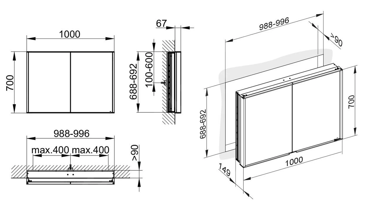 Keuco Royal Match - Spiegelkast Met LED-verlichting, Inbouw, 1000x700x149 Mm, Zilver Geanodiseerd 12813171311 4 Keuco Royal Match - Spiegelkast Met LED-verlichting, Inbouw, 1000x700x149 Mm, Zilver Geanodiseerd 12813171311 - Afbeelding 2