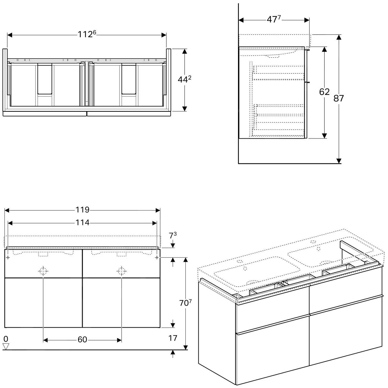 Geberit ICon - Onderkast Voor Dubbele Wastafel Met 4 Laden 1200 Mm, Lava Look 841521000 4 Geberit ICon - Onderkast Voor Dubbele Wastafel Met 4 Laden 1200 Mm, Lava Look 841521000 - Afbeelding 2