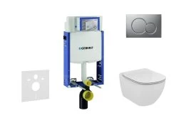 Geberit Kombifix - Inbouwreservoir Voor Hangend Toilet Met SIGMA01 Bedieningsknop, Mat Chroom + Ideal Standard Tesi - Hangend Toilet En Wc-bril, Aquablade, SoftClose 110.302.00.5 NU3