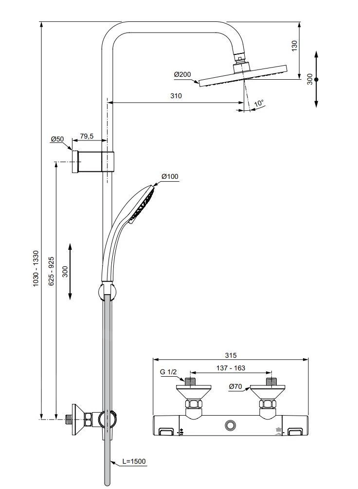 Ideal Standard CeraTherm - Doucheset Met Thermostaat, 300x200 Mm, 3jets, Chroom A7701AA 4 Ideal Standard CeraTherm - Doucheset Met Thermostaat, 300x200 Mm, 3jets, Chroom A7701AA - Afbeelding 2