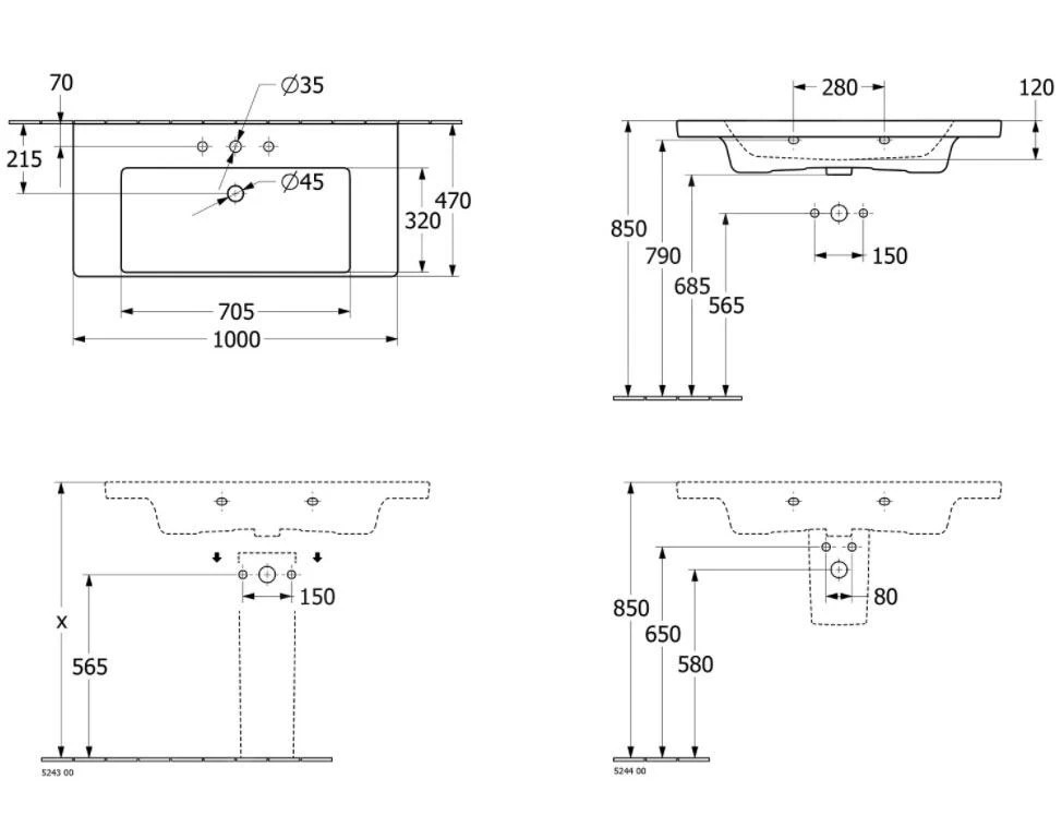 Villeroy & Boch Subway 3.0 - Wastafel 1000x470 Mm, Met Overloop, Met Kraangat, Alpine Wit 4A70A501 4 Villeroy & Boch Subway 3.0 - Wastafel 1000x470 Mm, Met Overloop, Met Kraangat, Alpine Wit 4A70A501 - Afbeelding 2