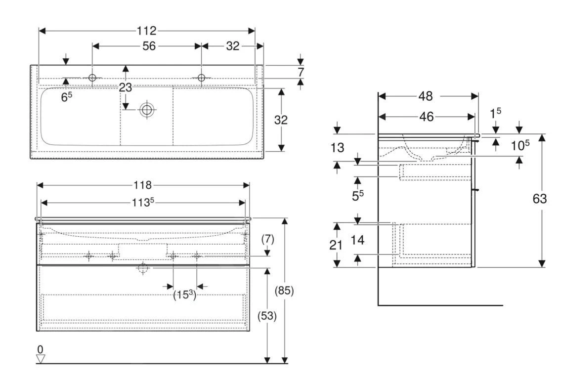 Geberit ICon - Wastafelonderkast Met Dubbele Wastafel, 1200x630x480 Mm, Glanzend Wit 502.338.01.2 4 Geberit ICon - Wastafelonderkast Met Dubbele Wastafel, 1200x630x480 Mm, Glanzend Wit 502.338.01.2 - Afbeelding 2
