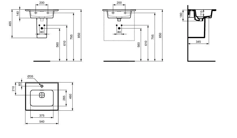 Ideal Standard Strada II - Meubelwastafel 540x460 Mm, Met Kraangat, Met Ideal Plus, Wit T2988MA 4 Ideal Standard Strada II - Meubelwastafel 540x460 Mm, Met Kraangat, Met Ideal Plus, Wit T2988MA - Afbeelding 2