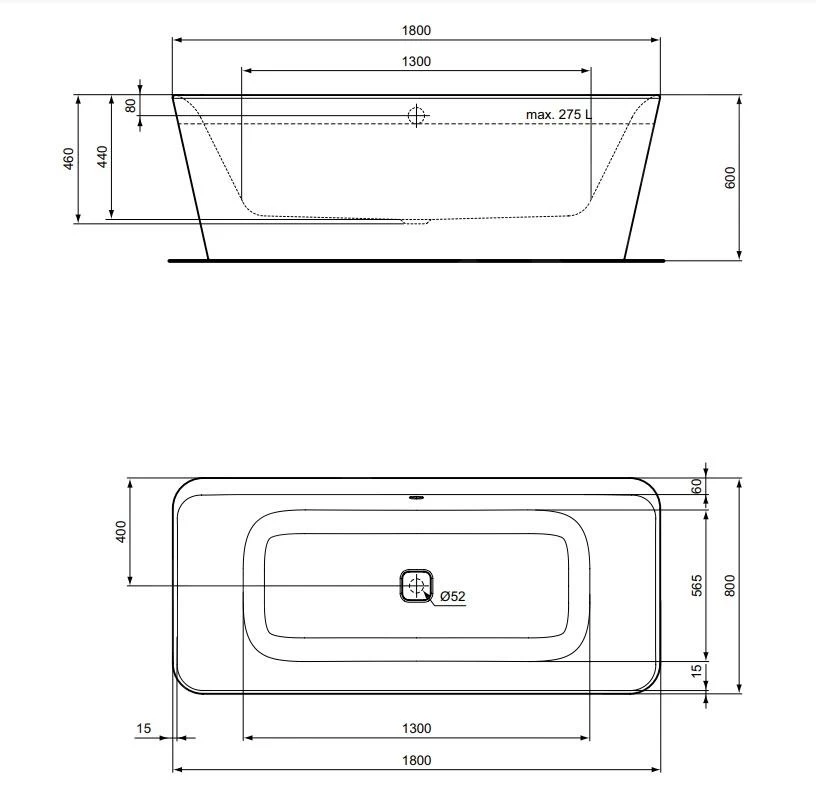Ideal Standard Tonic II - Vrijstaand Bad 1800x800 Mm, Mat Wit/mat Zwart K8726V3 4 Ideal Standard Tonic II - Vrijstaand Bad 1800x800 Mm, Mat Wit/mat Zwart K8726V3 - Afbeelding 2
