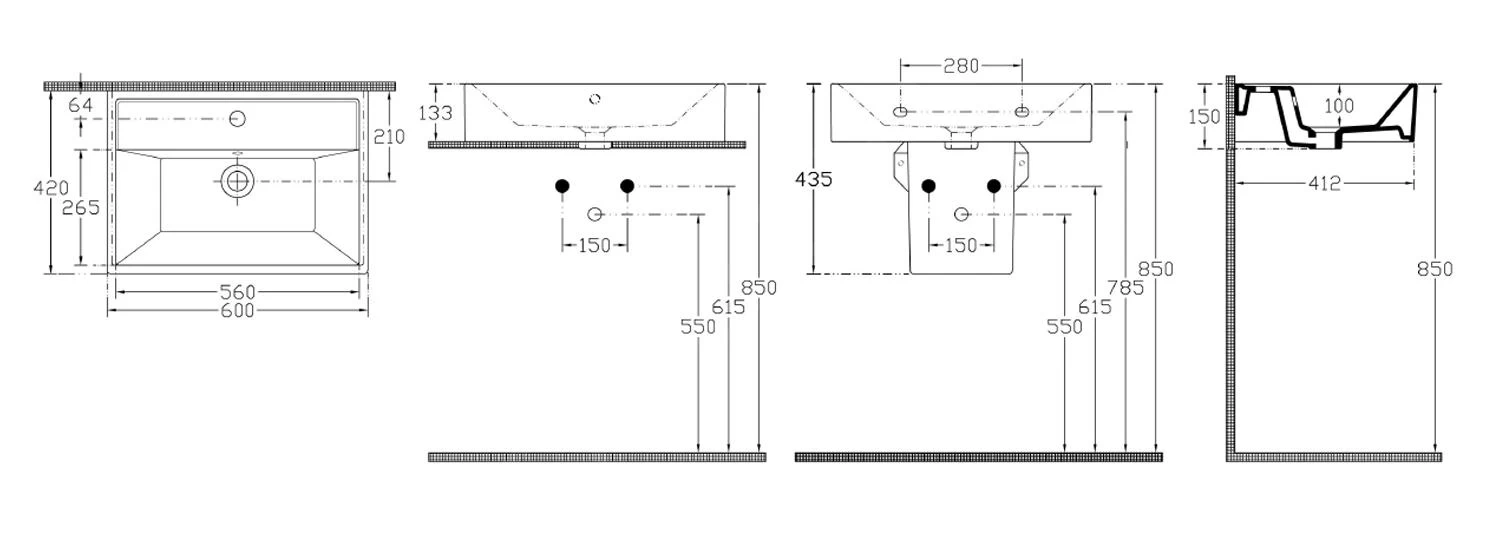 Aqualine Sistema - Wastafel 600x420 Mm, Met 1 Kraangat, Wit 10SF50060 4 Aqualine Sistema - Wastafel 600x420 Mm, Met 1 Kraangat, Wit 10SF50060 - Afbeelding 2