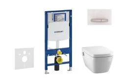 Geberit Duofix - Inbouwreservoir Voor Hangend Toilet Met SIGMA50 Bedieningsknop, Alpine Wit + Tece One - Hangend Douche-wc En Wc-bril, Rimless, SoftClose 111.300.00.5 NT8