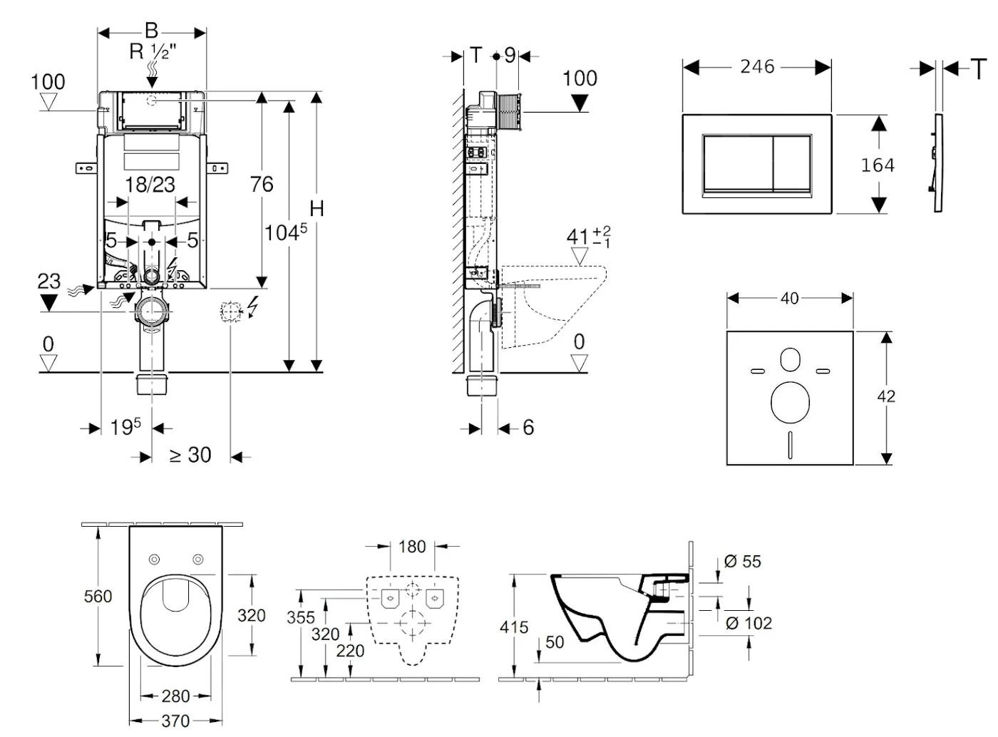 Geberit Kombifix - Toiletset Met Sigma30 Bedieningsplaat, Wit/glanzend Chroom + Villeroy Boch Hangend Toilet En Wc Bril, SoftClose, DirectFlush, CeramicPlus 110.302.00.5 NI5 4 Geberit Kombifix - Toiletset Met Sigma30 Bedieningsplaat, Wit/glanzend Chroom + Villeroy Boch Hangend Toilet En Wc Bril, SoftClose, DirectFlush, CeramicPlus 110.302.00.5 NI5 - Afbeelding 2