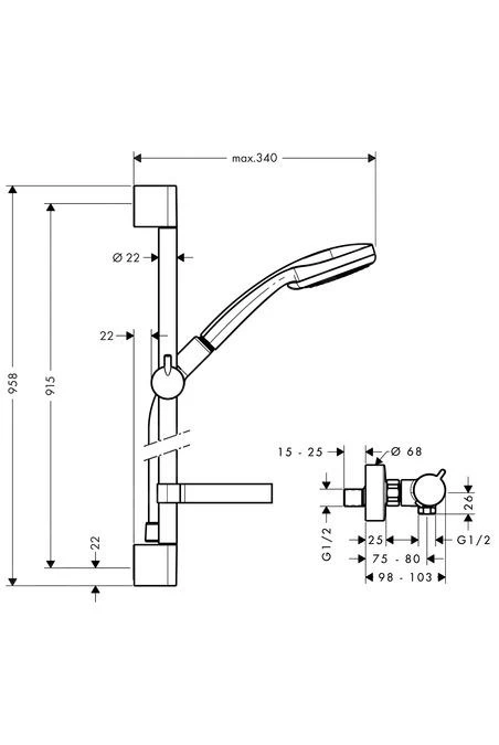 Hansgrohe Crometta 100 - Doucheset Vario Met Thermostaat, 4 Jet, Chroom 27035000 4 Hansgrohe Crometta 100 - Doucheset Vario Met Thermostaat, 4 Jet, Chroom 27035000 - Afbeelding 2