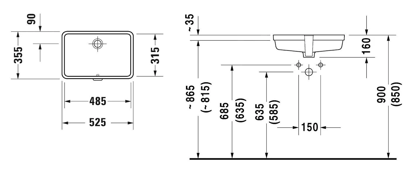Duravit Vero - Inbouw Wastafel 485x315 Mm, Met WonderGliss, Alpine Wit 03304800001 4 Duravit Vero - Inbouw Wastafel 485x315 Mm, Met WonderGliss, Alpine Wit 03304800001 - Afbeelding 2