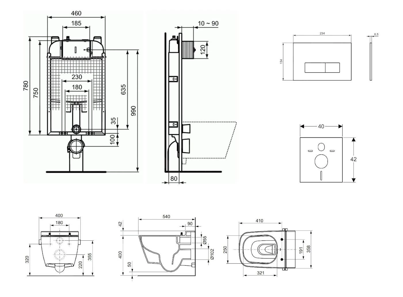 Ideal Standard ProSys - Toiletset- Inbouwreservoir, Douche-WC, WC-zitting TECEone, Oleas M2 Bedieningsplaat, Rimless, SoftClose, Wit ProSys80M SP127 4 Ideal Standard ProSys - Toiletset- Inbouwreservoir, Douche-WC, WC-zitting TECEone, Oleas M2 Bedieningsplaat, Rimless, SoftClose, Wit ProSys80M SP127 - Afbeelding 2