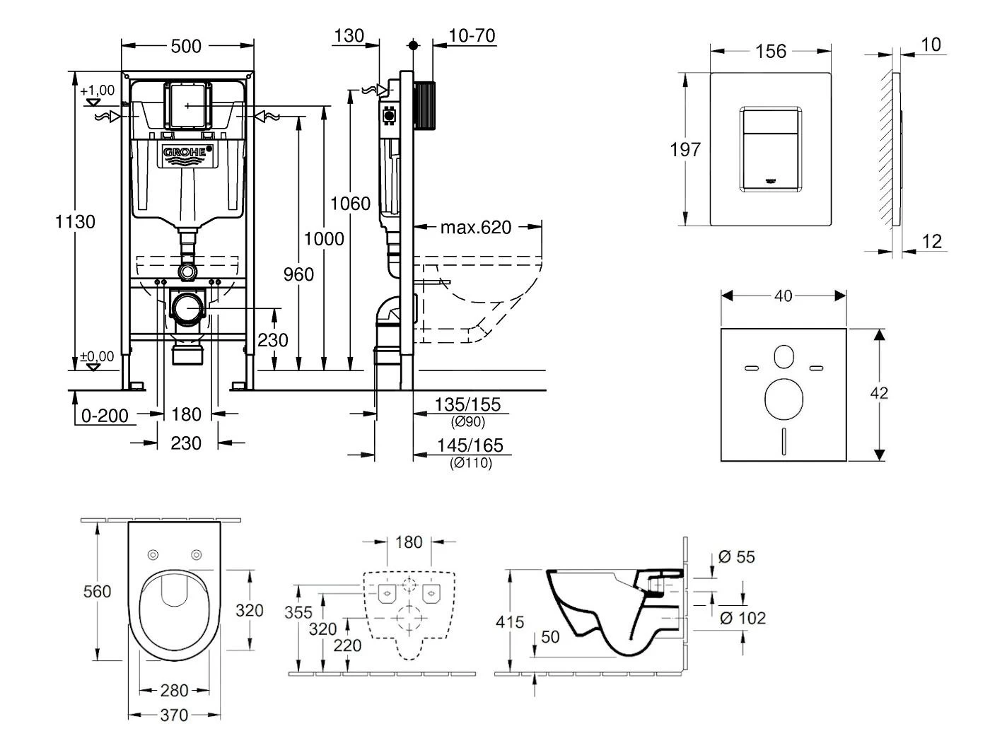 Grohe Rapid SL - Complete Toiletset, Wand-wc + Subway Toiletzitting, Direct Flush, Softclose, Ceramic Plus + Bedieningsplaat Skate Cosmo, Chroom 38528SET-KI 4 Grohe Rapid SL - Complete Toiletset, Wand-wc + Subway Toiletzitting, Direct Flush, Softclose, Ceramic Plus + Bedieningsplaat Skate Cosmo, Chroom 38528SET-KI - Afbeelding 2