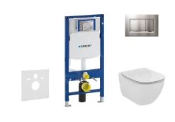 Geberit Duofix - Set Voorwandinstallatie, Toilet En Zitting Ideal Standard Tesi, Bedieningsplaat Sigma30, Mat Chroom/chroom 111.300.00.5 NF7