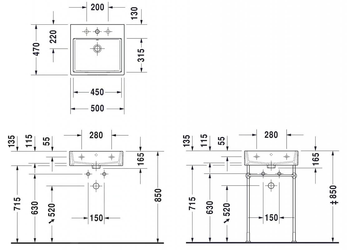 Duravit Vero Air - Wastafel 500x470 Mm, Zonder Overloop, Met Kraangat, WonderGliss, Wit 23505000411 4 Duravit Vero Air - Wastafel 500x470 Mm, Zonder Overloop, Met Kraangat, WonderGliss, Wit 23505000411 - Afbeelding 2