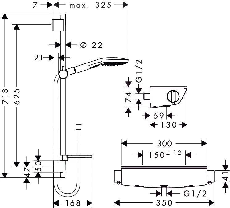Hansgrohe Raindance Select E - 120 Doucheset Met Ecostat Select Thermostaat, 3jet, Chroom 27038000 4 Hansgrohe Raindance Select E - 120 Doucheset Met Ecostat Select Thermostaat, 3jet, Chroom 27038000 - Afbeelding 2