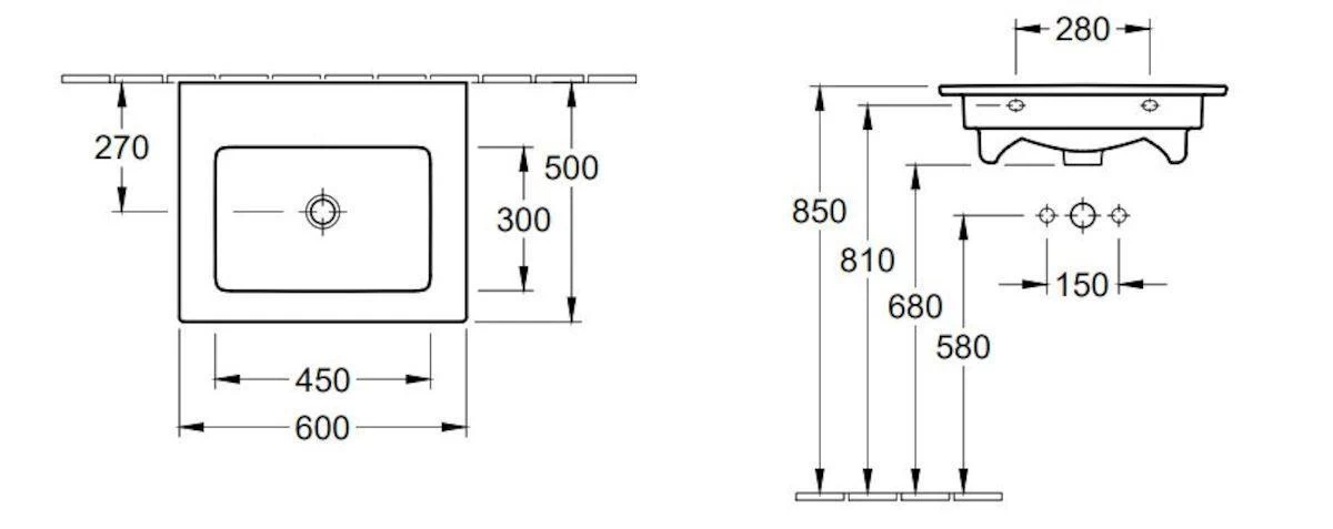 Villeroy & Boch Venticello - Wastafel 600x500 Mm, Met Overloop, Zonder Kraangat, Alpine Wit 41246201 4 Villeroy & Boch Venticello - Wastafel 600x500 Mm, Met Overloop, Zonder Kraangat, Alpine Wit 41246201 - Afbeelding 2