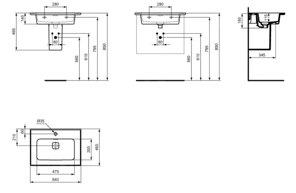 Ideal Standard Strada II - Meubelwastafel 640x460 Mm, Met Kraangat, Wit T299101 4 Ideal Standard Strada II - Meubelwastafel 640x460 Mm, Met Kraangat, Wit T299101 - Afbeelding 2