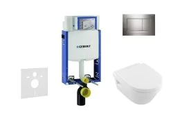 Geberit Kombifix - Inbouwreservoir Voor Hangend Toilet Met SIGMA30 Bedieningsknop, Glanzend Chroom/mat Chroom + Villeroy Boch - Hangend Toilet En Wc-bril, DirectFlush, SoftClose, CeramicPlus 110.302.00.5 NB6