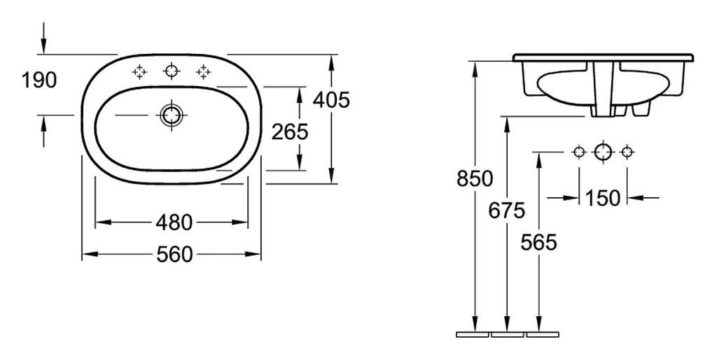 Villeroy & Boch O.novo - Inbouw Wastafel 560x405 Mm, Met Overloop, Met Kraangat, CeramicPlus, Alpine Wit 416156R1 4 Villeroy & Boch O.novo - Inbouw Wastafel 560x405 Mm, Met Overloop, Met Kraangat, CeramicPlus, Alpine Wit 416156R1 - Afbeelding 2
