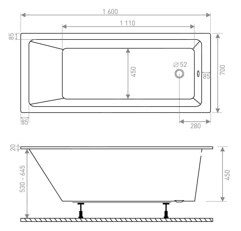 Lansanit LitEX - Bad 1600x700 Mm, Wit LITEX-160X70 3 Lansanit LitEX - Bad 1600x700 Mm, Wit LITEX-160X70 - Afbeelding 2