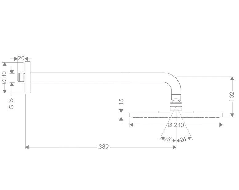 Hansgrohe Raindance - Hoofddouche 240, 1 Straalsoort, EcoSmart 9l/min, Douchearm 390 Mm, Chroom 27461000 4 Hansgrohe Raindance - Hoofddouche 240, 1 Straalsoort, EcoSmart 9l/min, Douchearm 390 Mm, Chroom 27461000 - Afbeelding 2