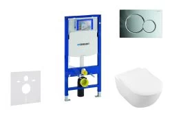Geberit Duofix - Toiletset Met Sigma01 Bedieningsplaat, Glanzend Chroom + Villeroy Boch Hangend Toilet En Wc Bril, DirectFlush, SoftClose, CeramicPlus 111.300.00.5 NI2