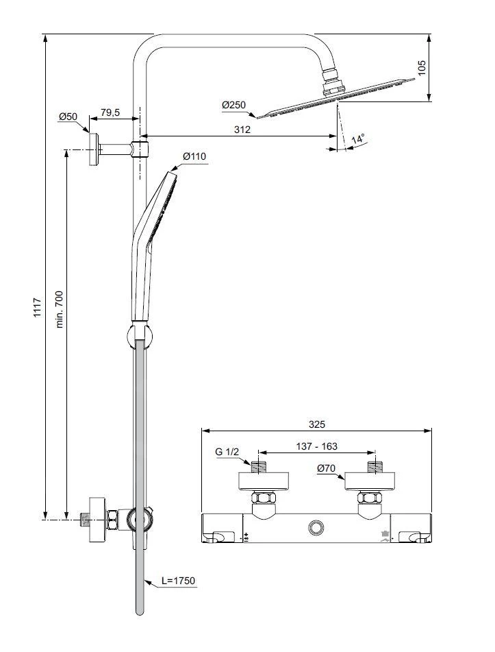 Ideal Standard CeraTherm - Doucheset Met Thermostaat, Diameter 250 Mm, 3jets, Chroom A7565AA 4 Ideal Standard CeraTherm - Doucheset Met Thermostaat, Diameter 250 Mm, 3jets, Chroom A7565AA - Afbeelding 2