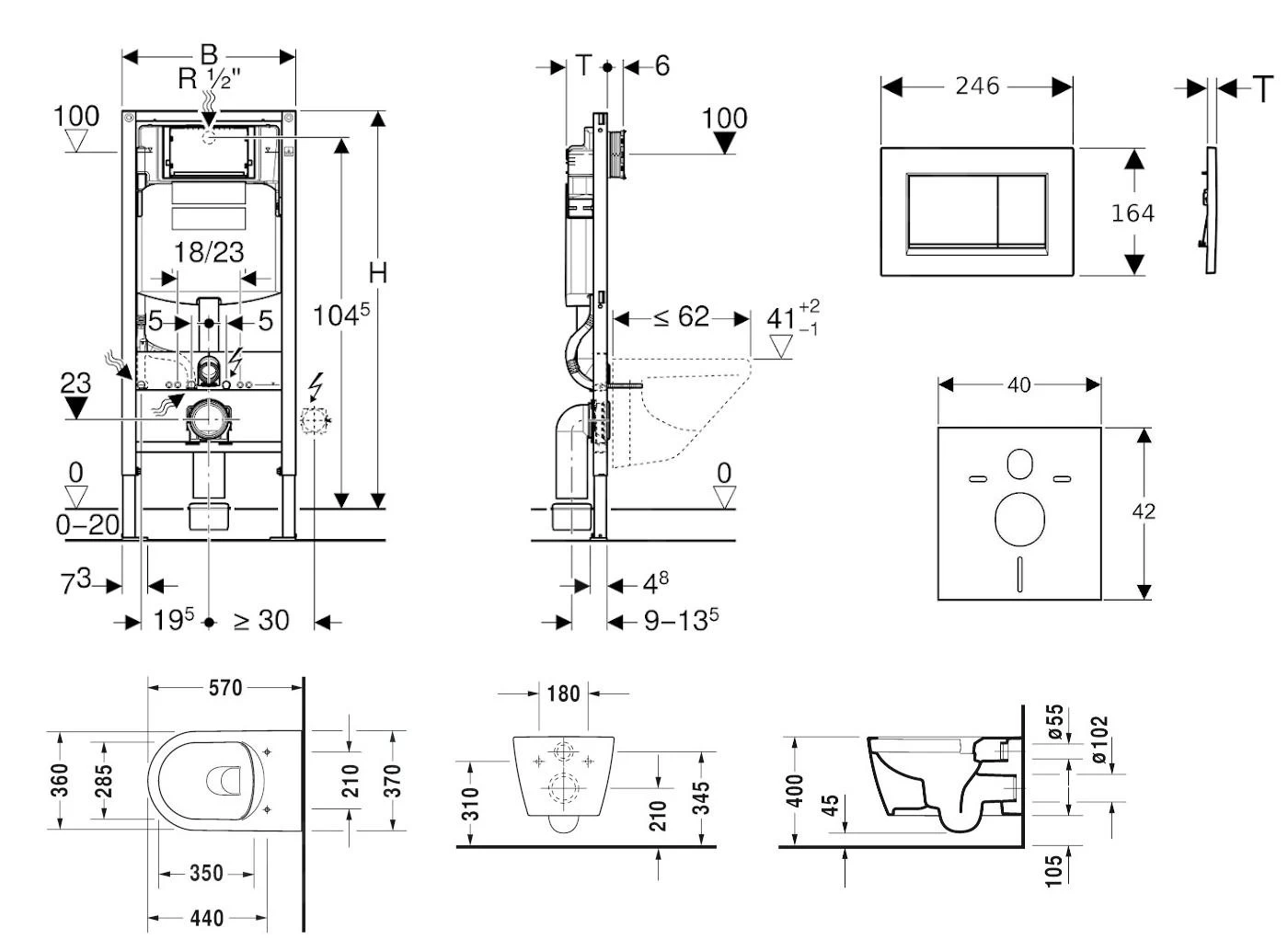 Geberit Duofix - Toiletset Met Sigma30 Bedieningsplaat, Glanzend Chroom/mat Chroom + Duravit ME By Starck Hangend Toilet En Wc Bril, Rimless, SoftClose 111.300.00.5 NM6 4 Geberit Duofix - Toiletset Met Sigma30 Bedieningsplaat, Glanzend Chroom/mat Chroom + Duravit ME By Starck Hangend Toilet En Wc Bril, Rimless, SoftClose 111.300.00.5 NM6 - Afbeelding 2
