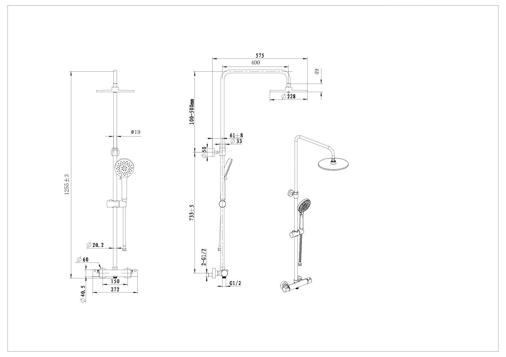 Kielle Aura - Doucheset Met Thermostaat, 228 Mm, 3jet, Mat Zwart 20602024 4 Kielle Aura - Doucheset Met Thermostaat, 228 Mm, 3jet, Mat Zwart 20602024 - Afbeelding 2