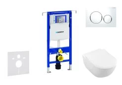 Geberit Duofix - Toiletset Met Sigma20 Bedieningsplaat, Wit/glanzend Chroom + Villeroy Boch Hangend Toilet En Wc Bril, SoftClose, DirectFlush, CeramicPlus 111.355.00.5 NI4