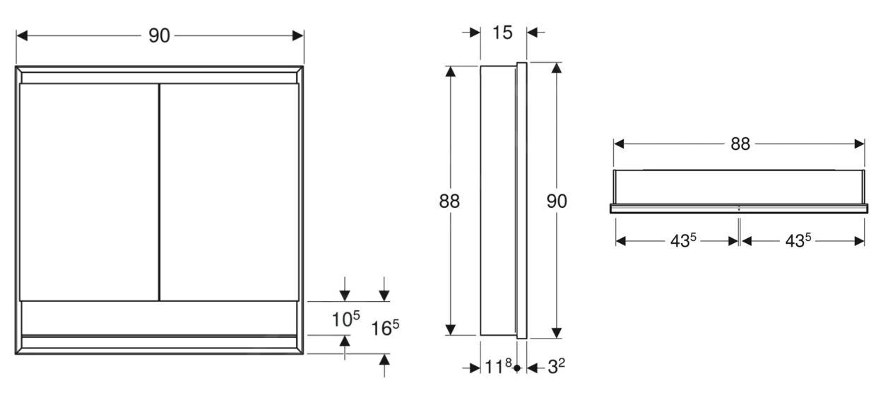 Geberit ONE - Spiegelkast Met LED-verlichting, 900x900x150 Mm, 2 Deuren, Met Nis, Inbouw, Aluminium 505.823.00.1 4 Geberit ONE - Spiegelkast Met LED-verlichting, 900x900x150 Mm, 2 Deuren, Met Nis, Inbouw, Aluminium 505.823.00.1 - Afbeelding 2