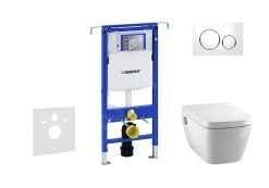 Geberit Duofix - Inbouwreservoir Voor Hangend Toilet Met SIGMA20 Bedieningsknop, Wit/glanzend Chroom + Tece One - Hangend Douche-wc En Wc-bril, Rimless, SoftClose 111.355.00.5 NT4