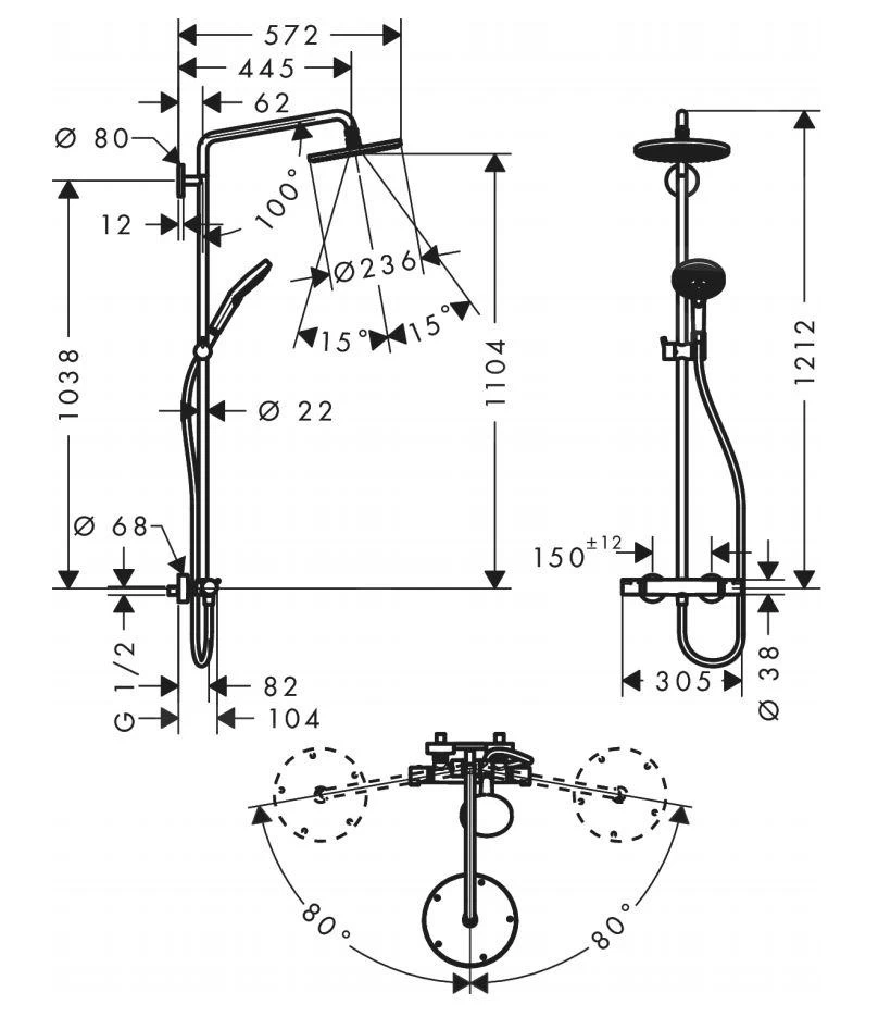 Hansgrohe Raindance S - Doucheset Showerpipe 240 Met Thermostaat, EcoSmart 9l/min, Chroom 27116000 4 Hansgrohe Raindance S - Doucheset Showerpipe 240 Met Thermostaat, EcoSmart 9l/min, Chroom 27116000 - Afbeelding 2
