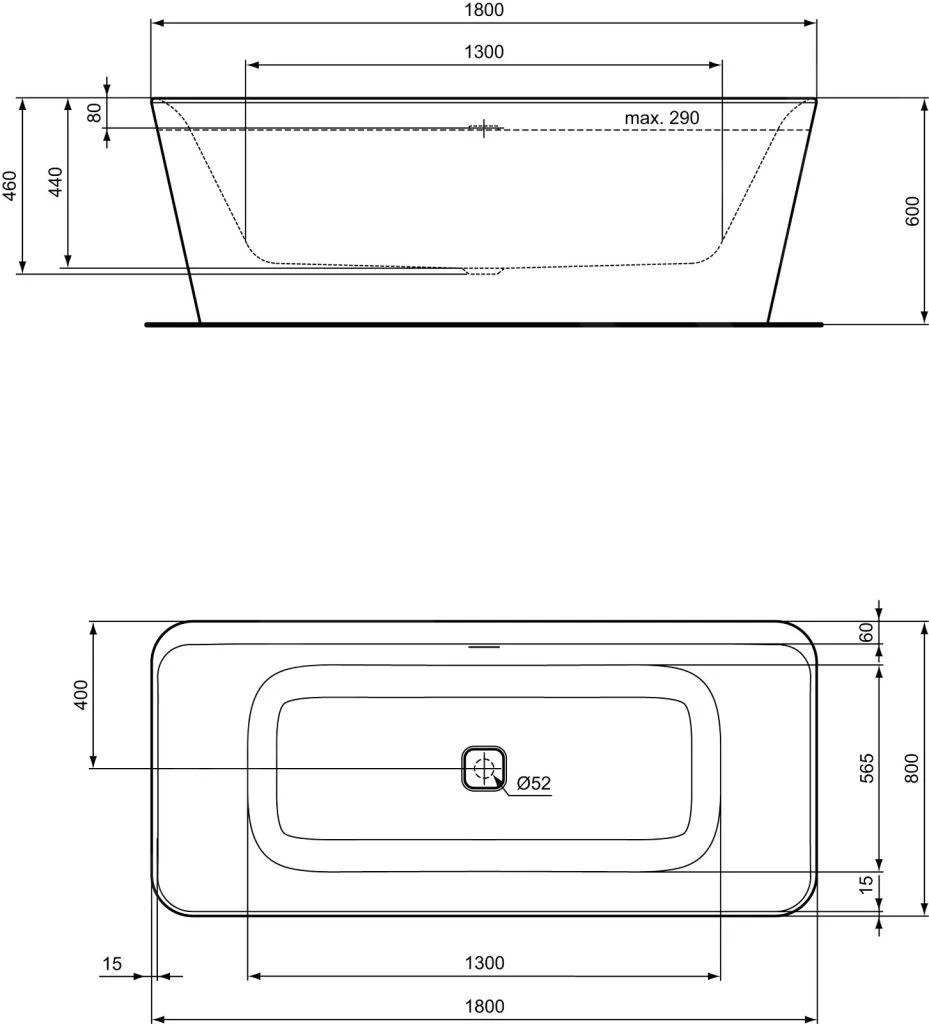 Ideal Standard Tonic II - Vrijstaand Bad 1800x800 Mm, Wit E398101 4 Ideal Standard Tonic II - Vrijstaand Bad 1800x800 Mm, Wit E398101 - Afbeelding 2