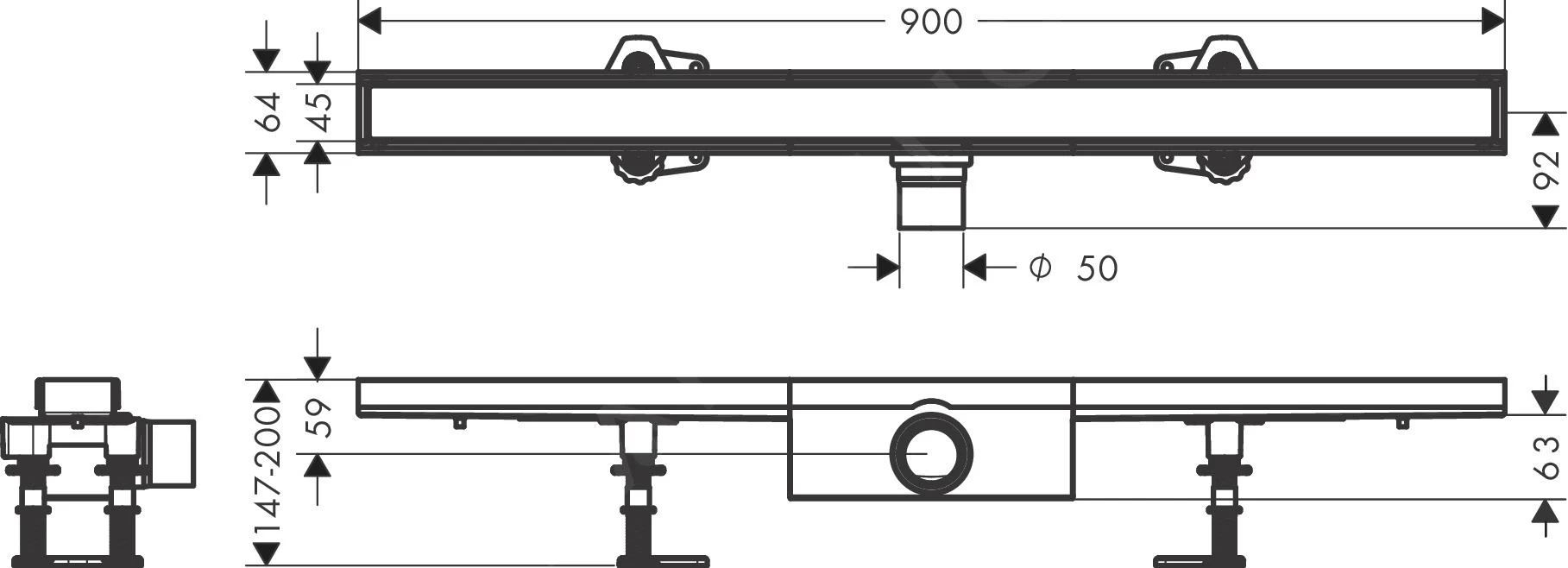 Hansgrohe RainDrain Compact - Douchegoot 90 Cm Voor Tegelvloer, Met Rooster 56181000 4 Hansgrohe RainDrain Compact - Douchegoot 90 Cm Voor Tegelvloer, Met Rooster 56181000 - Afbeelding 2