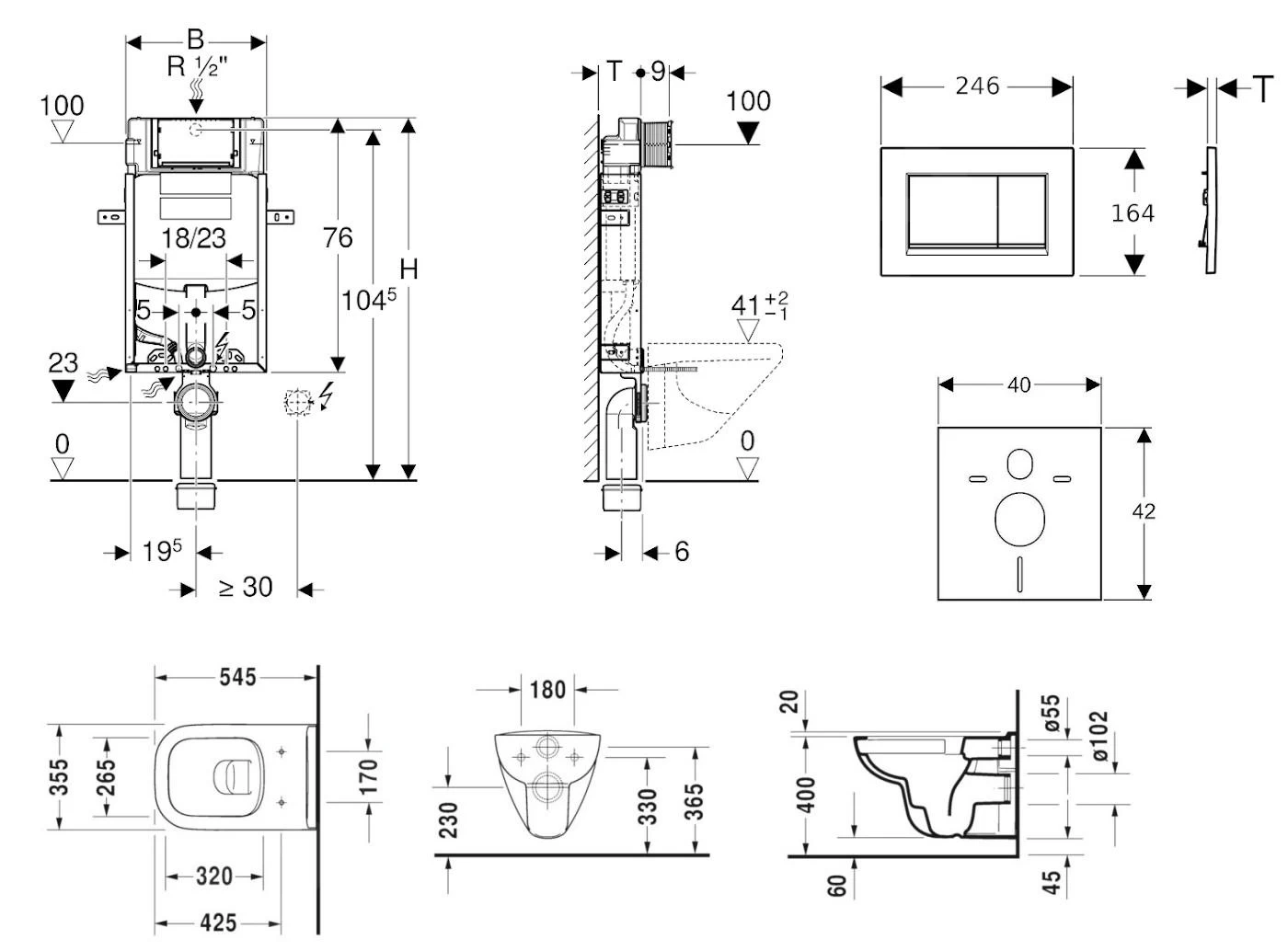 Geberit Kombifix - Toiletset Met Sigma30 Bedieningsplaat, Glanzend Chroom/mat Chroom + Duravit ME By Starck Hangend Toilet En Wc Bril, Rimless, SoftClose 110.302.00.5 NM6 4 Geberit Kombifix - Toiletset Met Sigma30 Bedieningsplaat, Glanzend Chroom/mat Chroom + Duravit ME By Starck Hangend Toilet En Wc Bril, Rimless, SoftClose 110.302.00.5 NM6 - Afbeelding 2